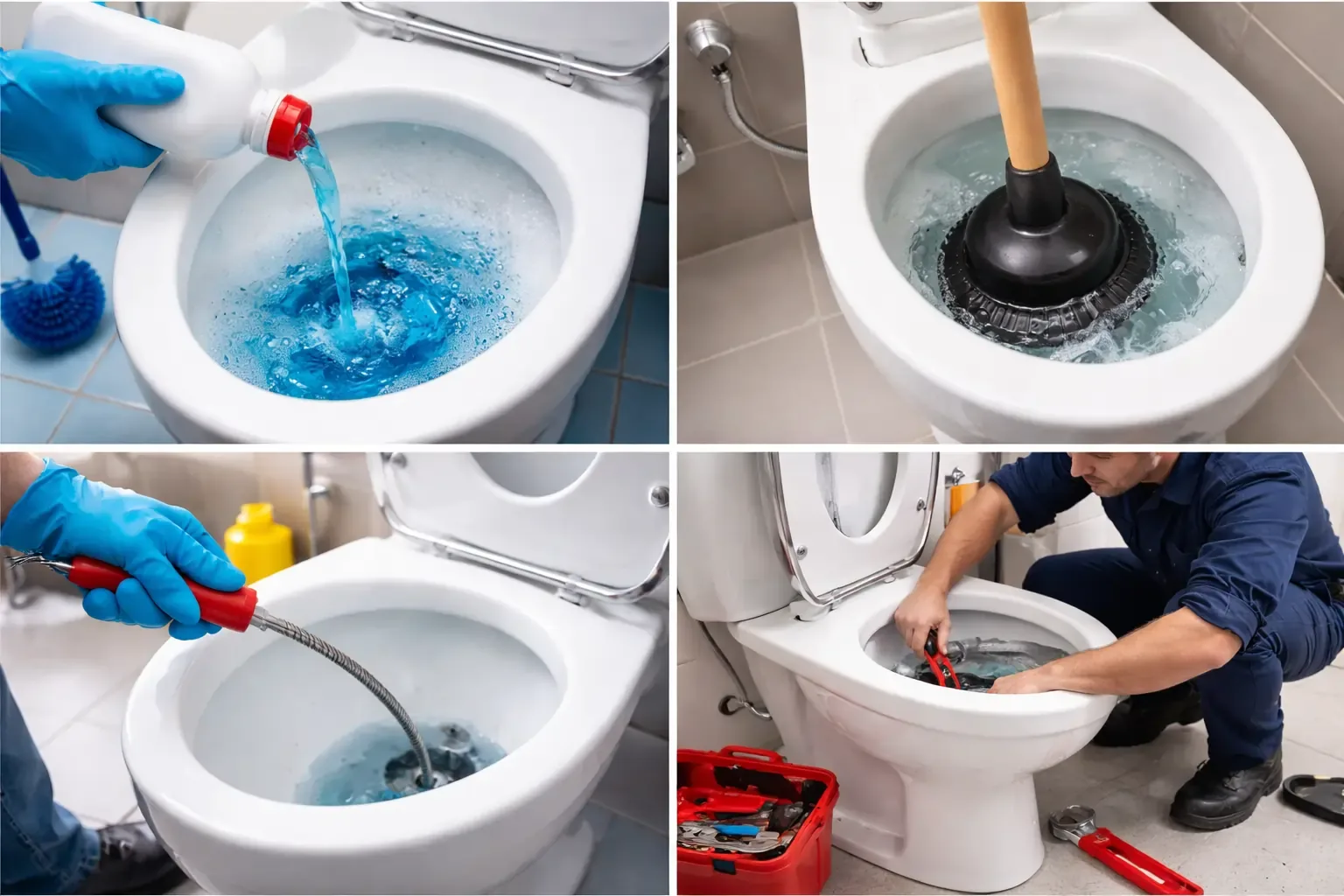 Common methods that fail: liquid cleaners, plunger, drain snake, plumber